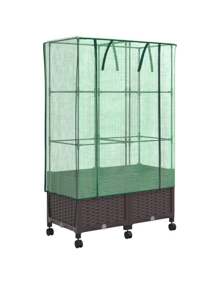 Vaso da Giardino con Copertura per Serra e Ruote 2 pz Marrone