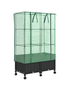 Vaso da Giardino con Copertura per Serra e Ruote 2 pz Nero PP 2