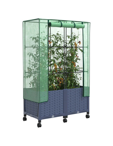 Vaso da Giardino con Copertura per Serra e Ruote 2 pz PP