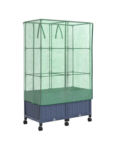 Vaso da Giardino con Copertura per Serra e Ruote 2 pz PP