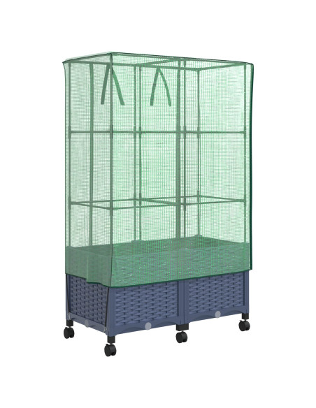 Vaso da Giardino con Copertura per Serra e Ruote 2 pz PP