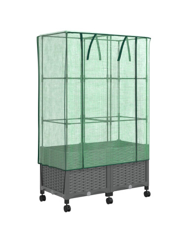 Vaso da Giardino con Copertura per Serra e Ruote 2 pz PP