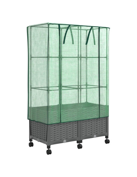 Vaso da Giardino con Copertura per Serra e Ruote 2 pz PP