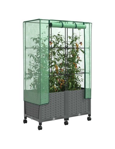 Vaso da Giardino con Copertura per Serra e Ruote 2 pz PP