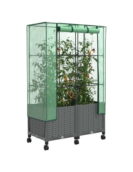 Vaso da Giardino con Copertura per Serra e Ruote 2 pz PP