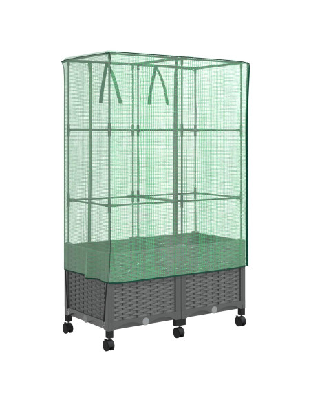 Vaso da Giardino con Copertura per Serra e Ruote 2 pz PP