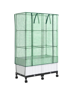 Vaso da Giardino con Copertura per Serra e Ruote 2 pz Bianco PP 2