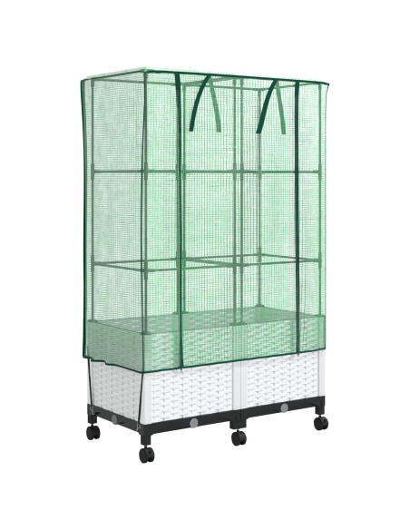 Vaso da Giardino con Copertura per Serra e Ruote 2 pz Bianco PP