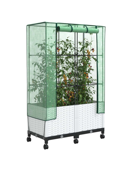 Vaso da Giardino con Copertura per Serra e Ruote 2 pz Bianco PP
