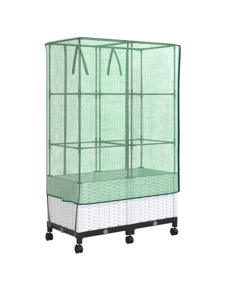 Vaso da Giardino con Copertura per Serra e Ruote 2 pz Bianco PP