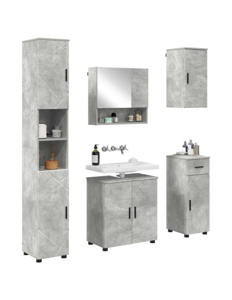 Set di mobili per il bagno con cassetto 5 pcs Grigio cemento