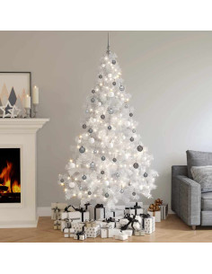 Albero di Natale a Metà Preilluminato con Palline Bianco 210 cm