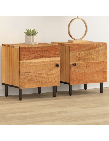 Comodini 2pz 40x33x46 cm in Legno Massello di Acacia