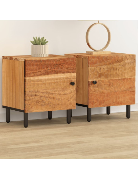 Comodini 2pz 40x33x46 cm in Legno Massello di Acacia