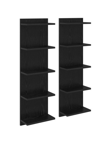 Scaffale da parete 2 pcs Rovere Nero 30 x 15 x 100 cm