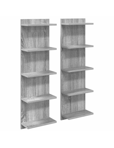 Scaffale da parete 2 pcs Sonoma grigio 30 x 15 x 100 cm