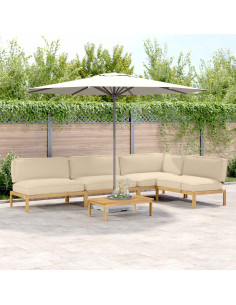 Set di divani con cuscino 5 pcs Beige Legno di Acacia Massello