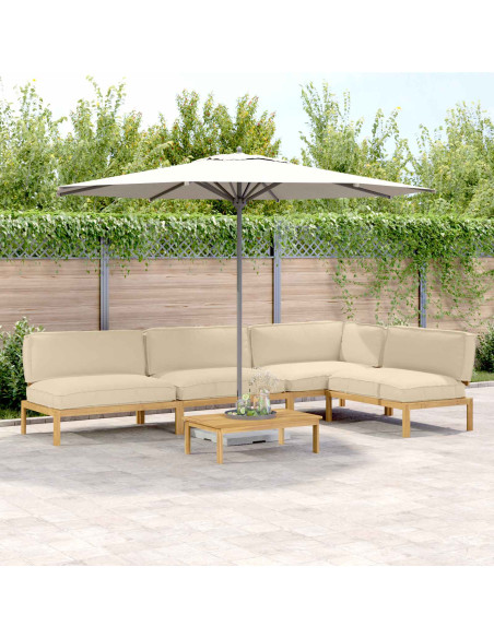 Set di divani con cuscino 5 pcs Beige Legno di Acacia Massello