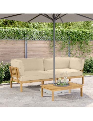 Set di divani con cuscino 2 pcs Beige Legno di Acacia Massello