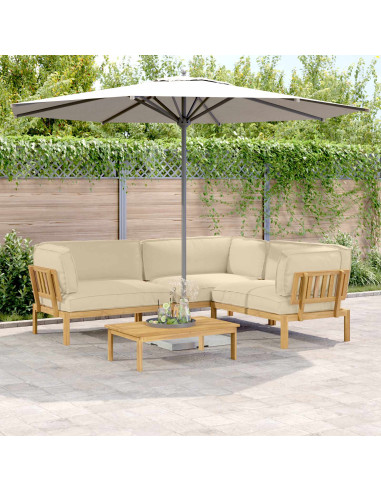 Set di divani con cuscino 4 pcs Beige Legno di Acacia Massello