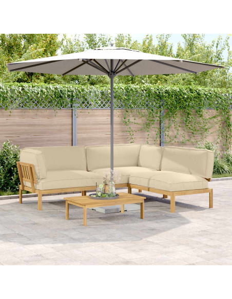 Set di divani con cuscino 4 pcs Beige Legno di Acacia Massello