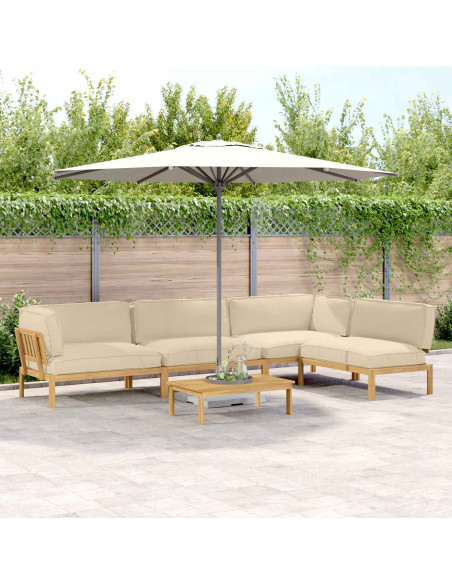 Set di divani con cuscino 5 pcs Beige Legno di Acacia Massello