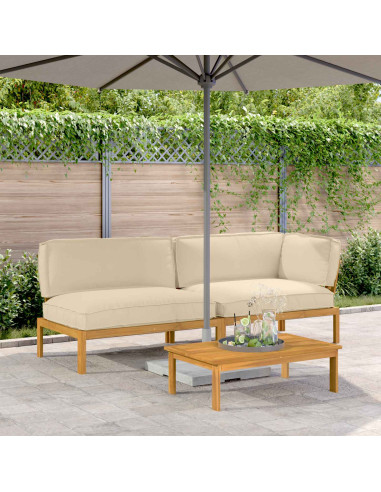 Set di divani con cuscino 3 pcs Beige Legno di Acacia Massello