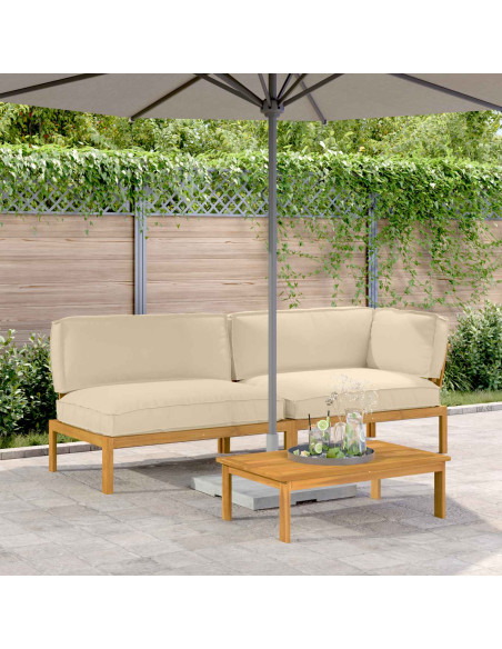 Set di divani con cuscino 3 pcs Beige Legno di Acacia Massello