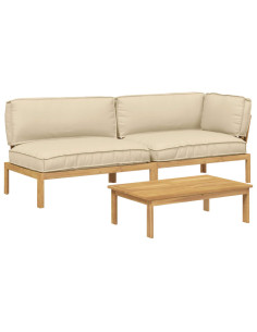 Set di divani con cuscino 3 pcs Beige Legno di Acacia Massello 2