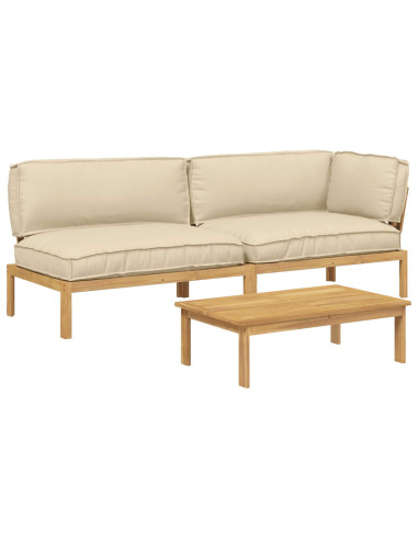 Set di divani con cuscino 3 pcs Beige Legno di Acacia Massello