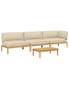 Set di divani con cuscino 4 pcs Beige Legno di Acacia Massello 2