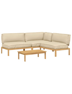 Set di divani con cuscino 4 pcs Beige Legno di Acacia Massello 2