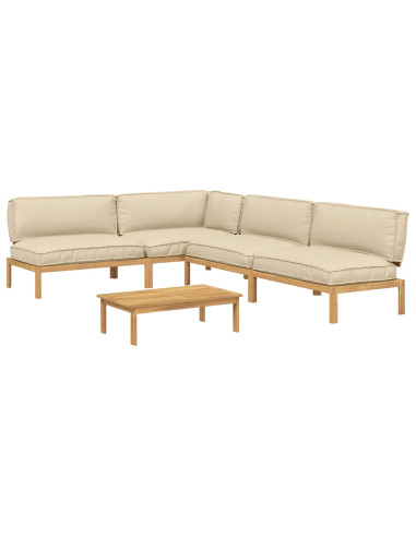 Set di divani con cuscino 5 pcs Beige Legno di Acacia Massello