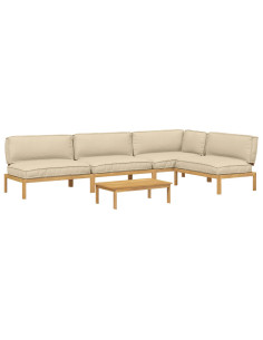 Set di divani con cuscino 5 pcs Beige Legno di Acacia Massello 2