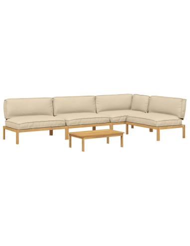 Set di divani con cuscino 5 pcs Beige Legno di Acacia Massello