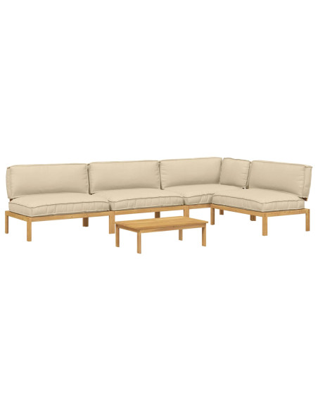 Set di divani con cuscino 5 pcs Beige Legno di Acacia Massello