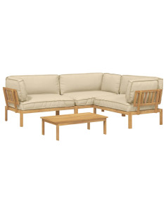 Set di divani con cuscino 4 pcs Beige Legno di Acacia Massello 2