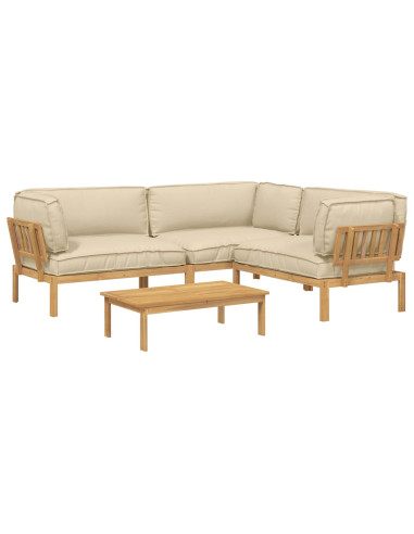 Set di divani con cuscino 4 pcs Beige Legno di Acacia Massello