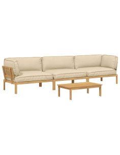 Set di divani con cuscino 4 pcs Beige Legno di Acacia Massello 2
