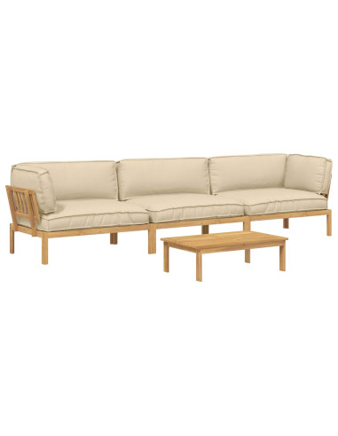 Set di divani con cuscino 4 pcs Beige Legno di Acacia Massello