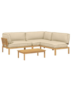 Set di divani con cuscino 4 pcs Beige Legno di Acacia Massello 2