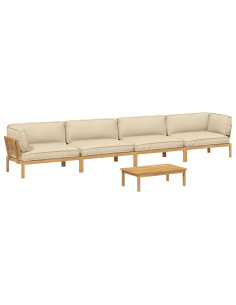 Set di divani con cuscino 5 pcs Beige Legno di Acacia Massello 2