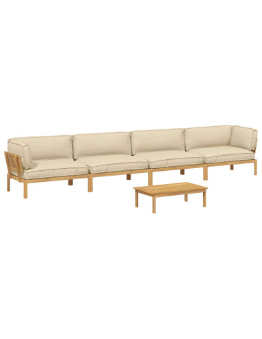 Set di divani con cuscino 5 pcs Beige Legno di Acacia Massello