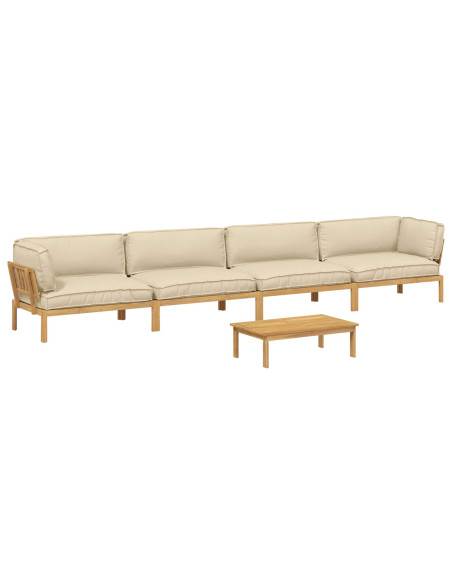 Set di divani con cuscino 5 pcs Beige Legno di Acacia Massello