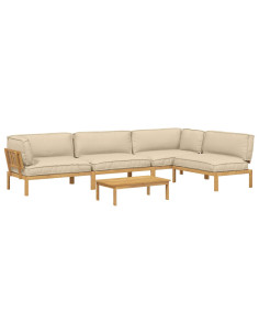 Set di divani con cuscino 5 pcs Beige Legno di Acacia Massello 2