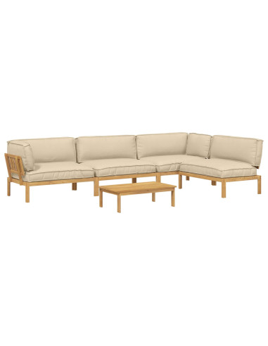 Set di divani con cuscino 5 pcs Beige Legno di Acacia Massello