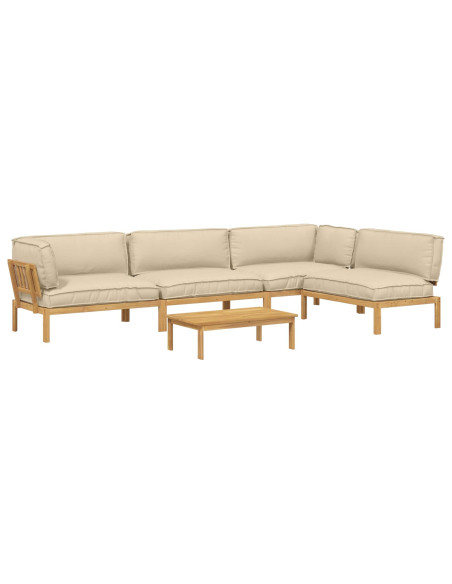 Set di divani con cuscino 5 pcs Beige Legno di Acacia Massello