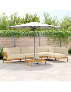 Set di divani con cuscino 5 pcs Beige Legno di Acacia Massello