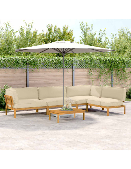Set di divani con cuscino 5 pcs Beige Legno di Acacia Massello