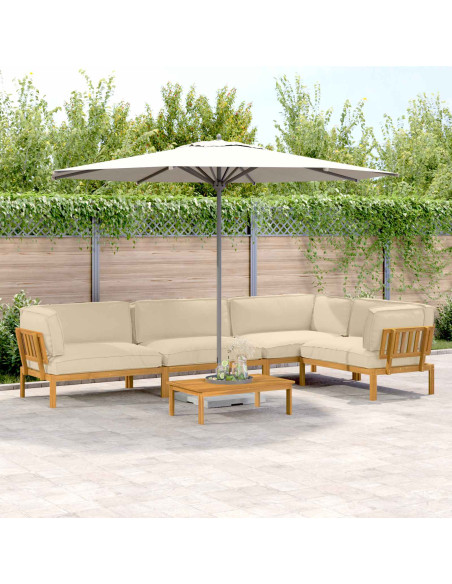 Set di divani con cuscino 5 pcs Beige Legno di Acacia Massello